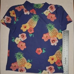Gap kids Rash guard swim shirt extra small 4 5 floral purple hibiscus pineapple